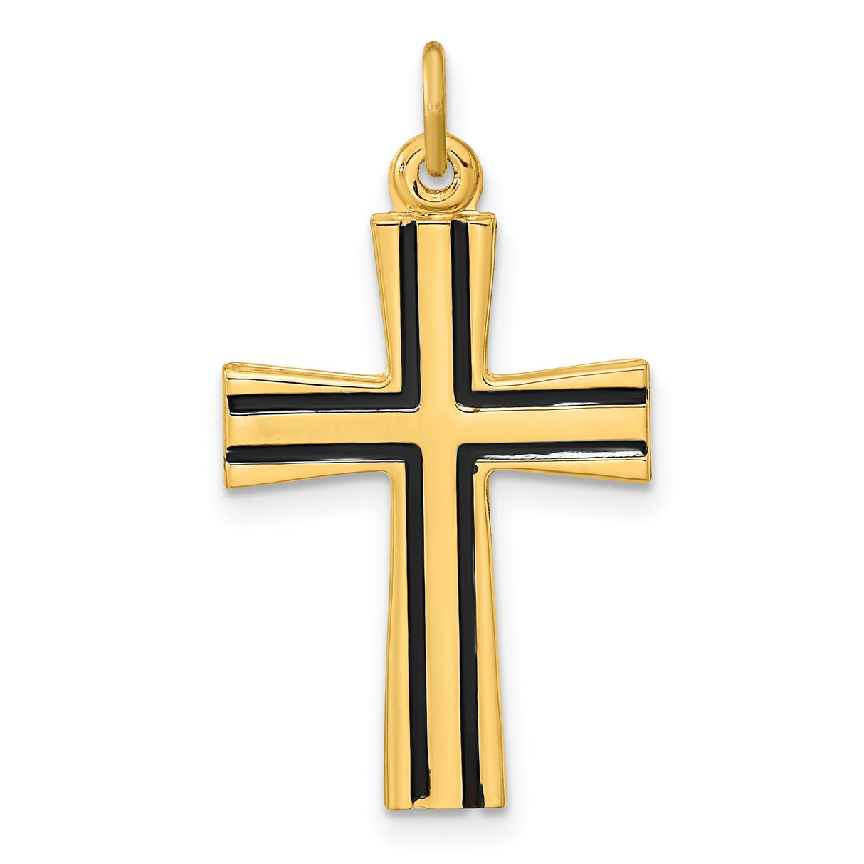Sterling Silver Cross Pendant with Black Enamel and Gold Bail, Modern Design