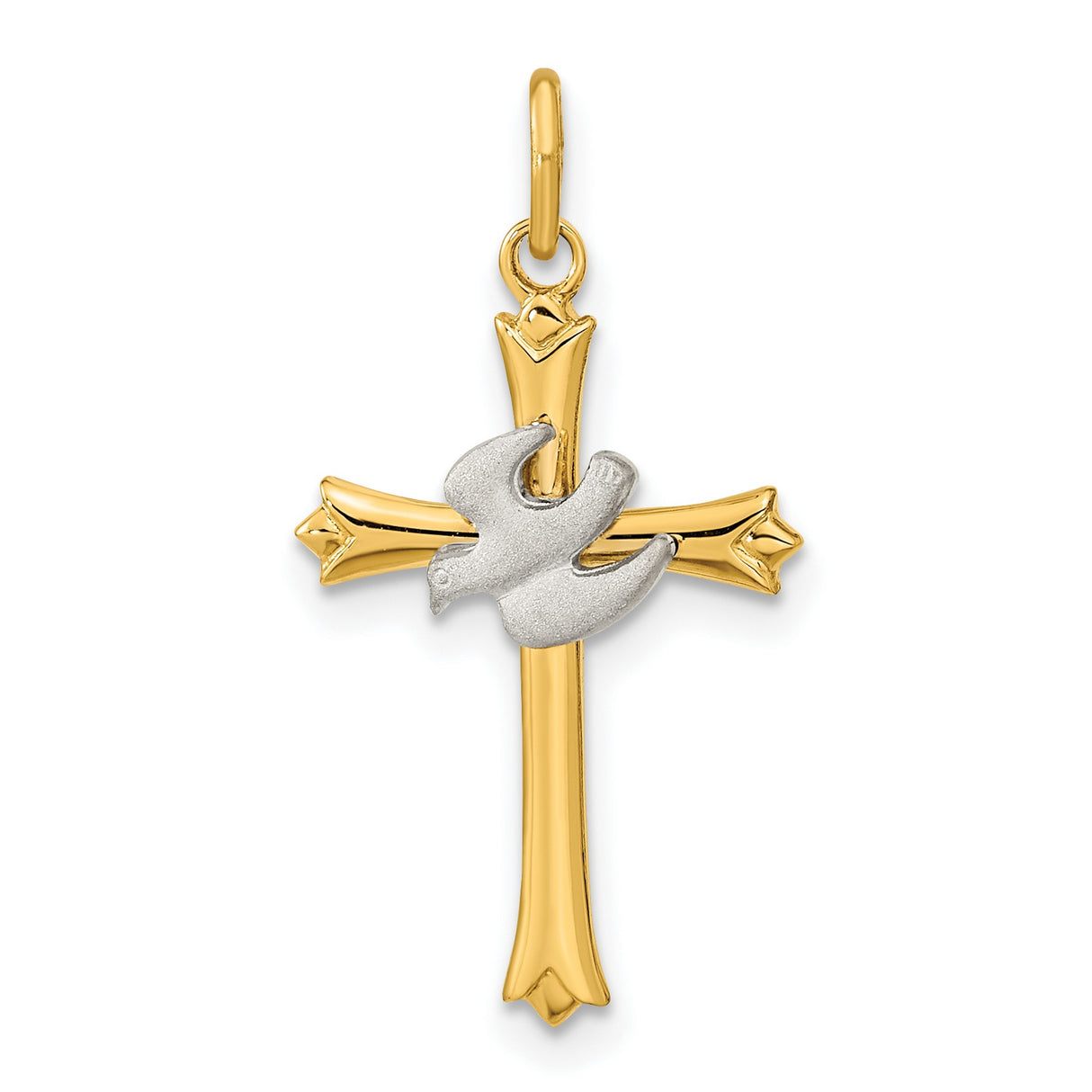 Sterling Silver Cross Pendant with Dove Symbol, Two-Tone Religious Design for Men and Women