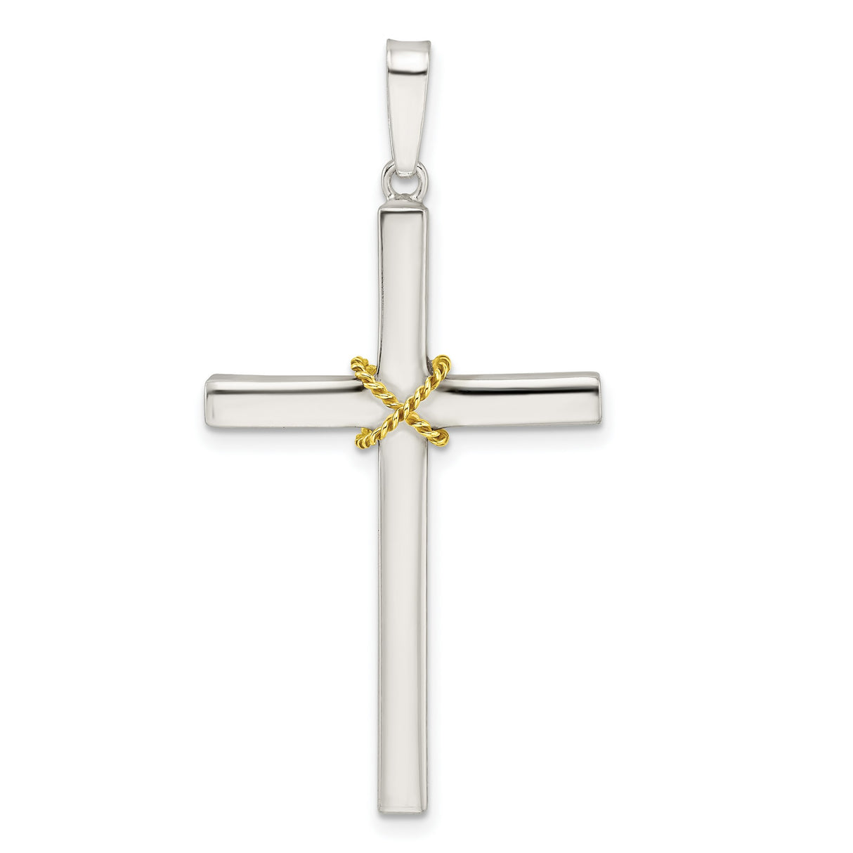 Sterling Silver Cross Pendant with Twisted Rope Detail and Gold Accent, Modern Spiritual Jewelry