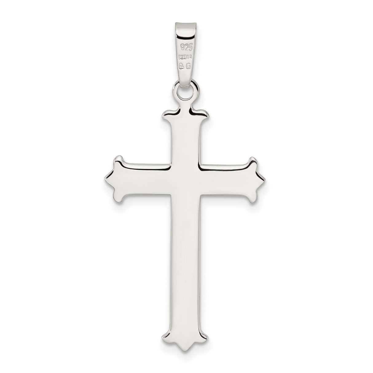Sterling Silver Cross Pendant with Polished Fleur Design, Religious Symbol for Men and Women