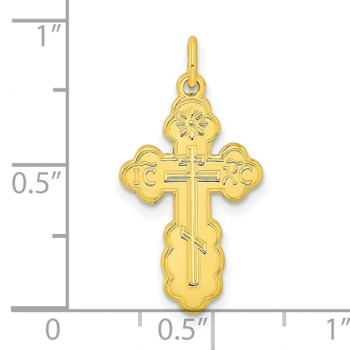 Sterling Silver Eastern Orthodox Cross Pendant with Triple Bar and Scalloped Edge