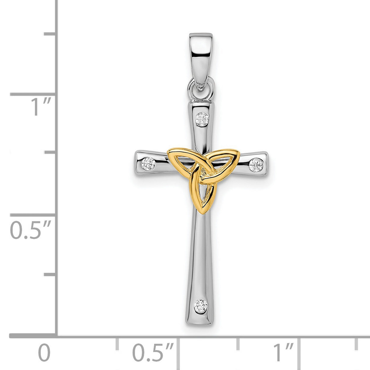 Sterling Silver Cross Pendant with Cubic Zirconia, Celtic Design and Trinity Knot