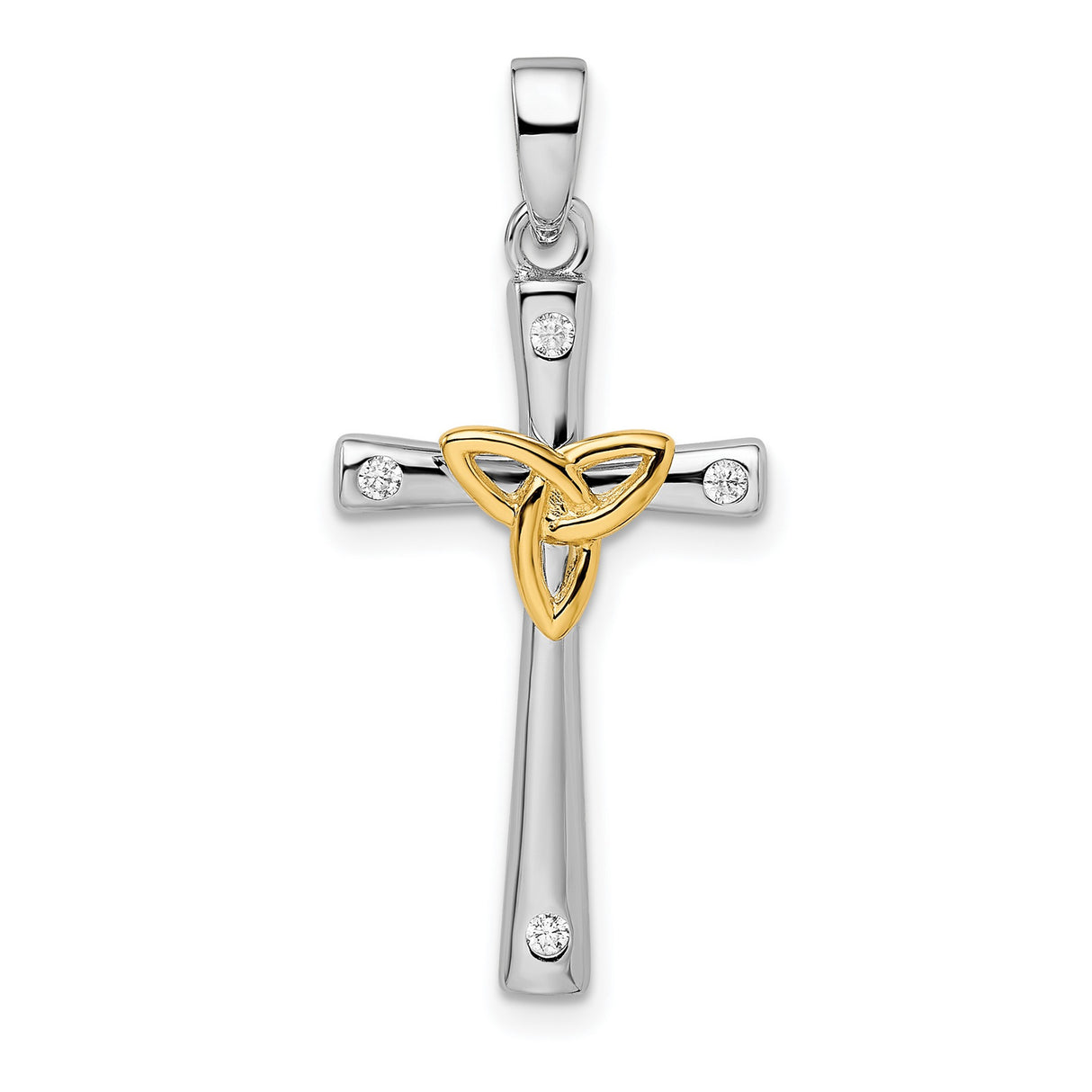Sterling Silver Cross Pendant with Cubic Zirconia, Celtic Design and Trinity Knot