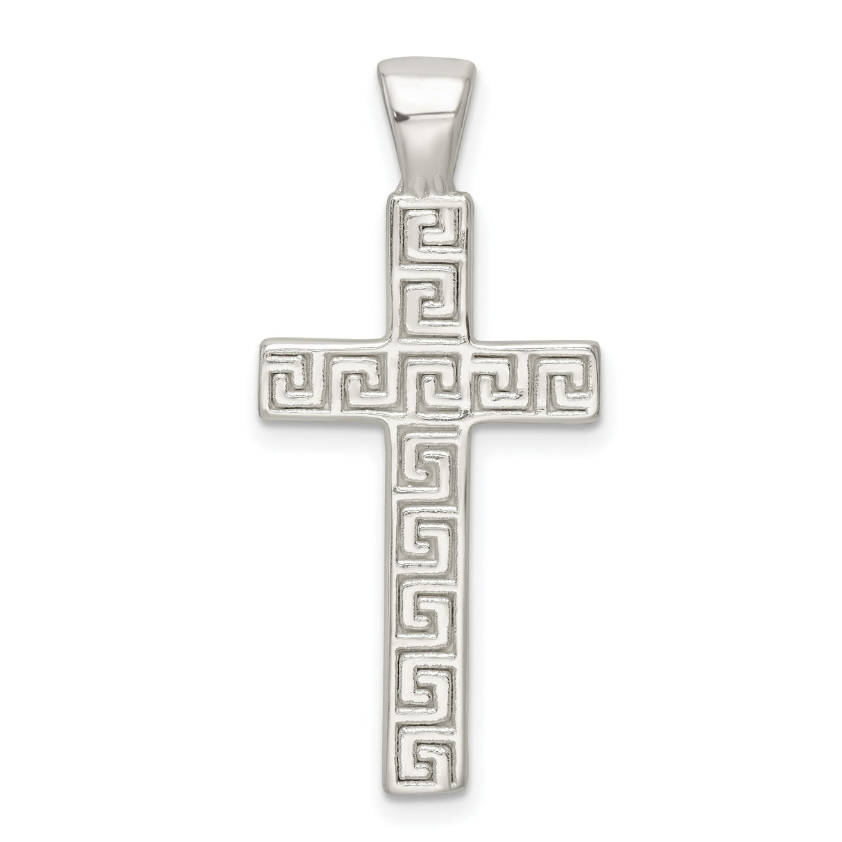 Sterling Silver Cross Pendant with Greek Key and Hollow Latin Design for Men and Women