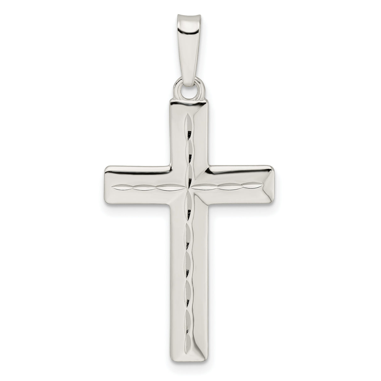 Sterling Silver Latin Cross Pendant with Diamond Cut Design and High Polish Finish