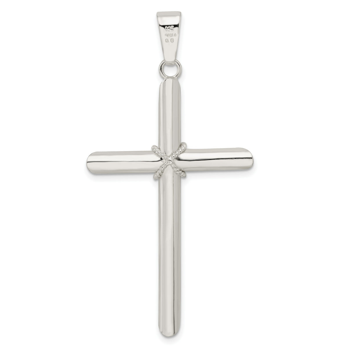Sterling Silver Cross Pendant with Twisted Tube Center, Modern Unisex Faith Jewelry