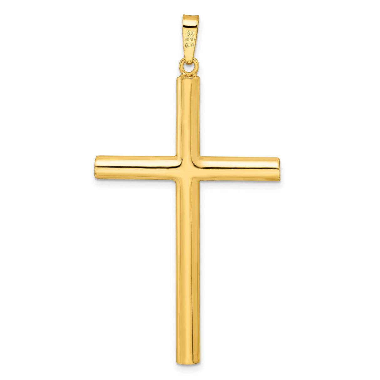Sterling Silver Cross Pendant, Hollow Tube Arm Design with Polished Finish, Religious Jewelry