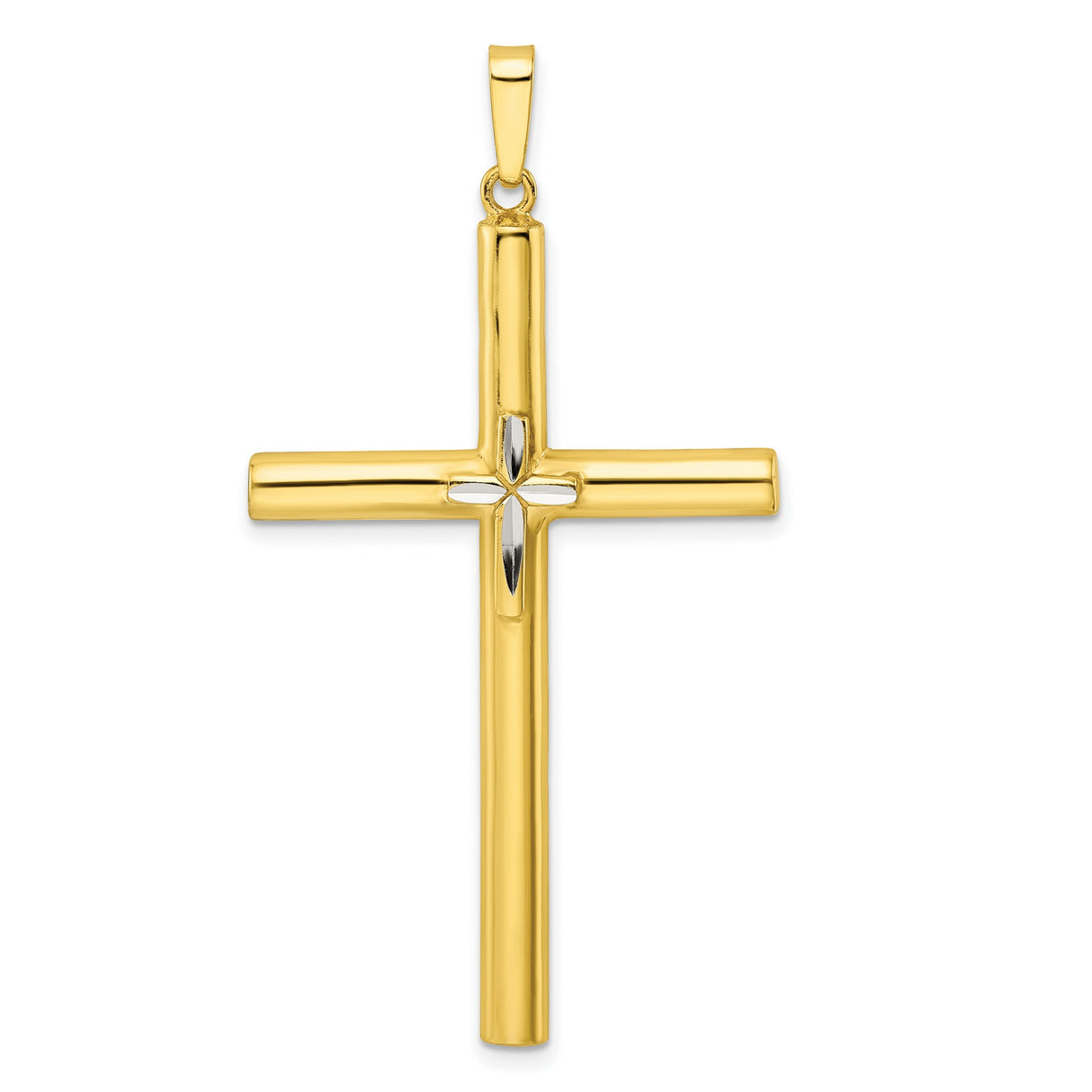 Sterling Silver Cross Pendant, Hollow Tube Arm Design with Polished Finish, Religious Jewelry
