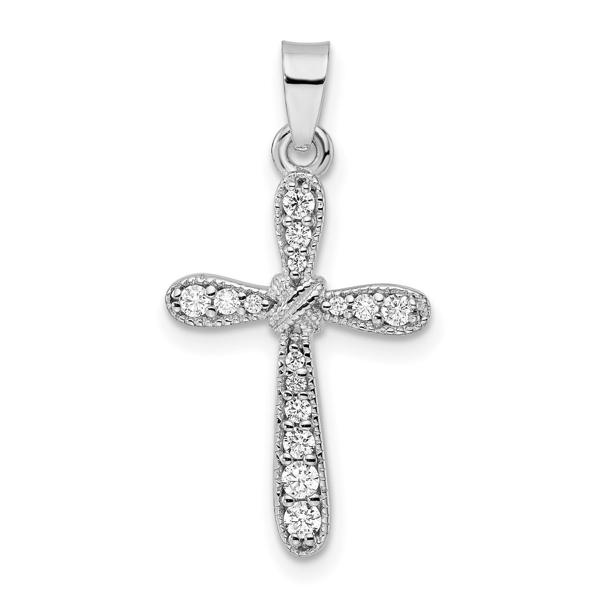 Sterling Silver Cross Pendant with Cubic Zirconia and Rope Detail, Modern Faith Design