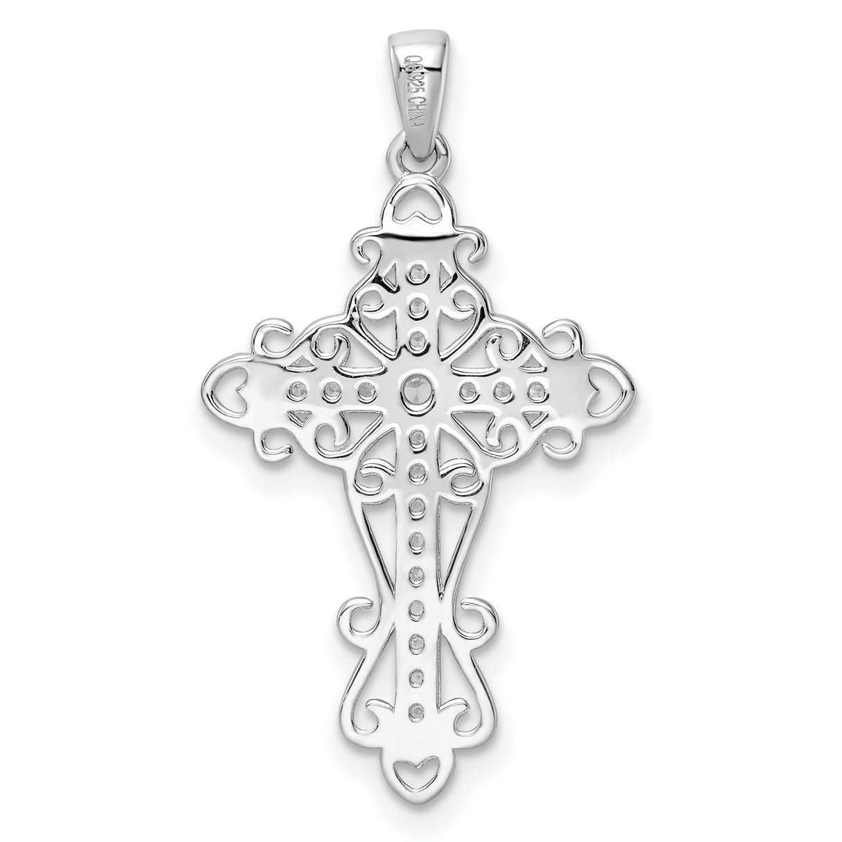 Sterling Silver Cross Pendant with Cubic Zirconia, Vintage Filigree Religious Design