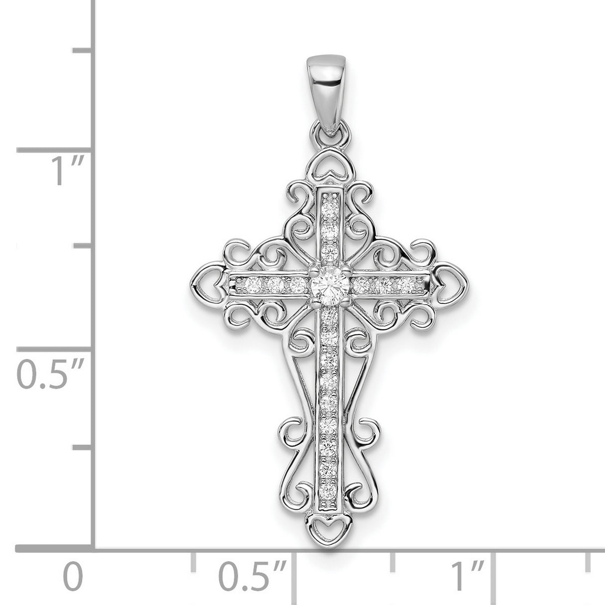 Sterling Silver Cross Pendant with Cubic Zirconia, Vintage Filigree Religious Design