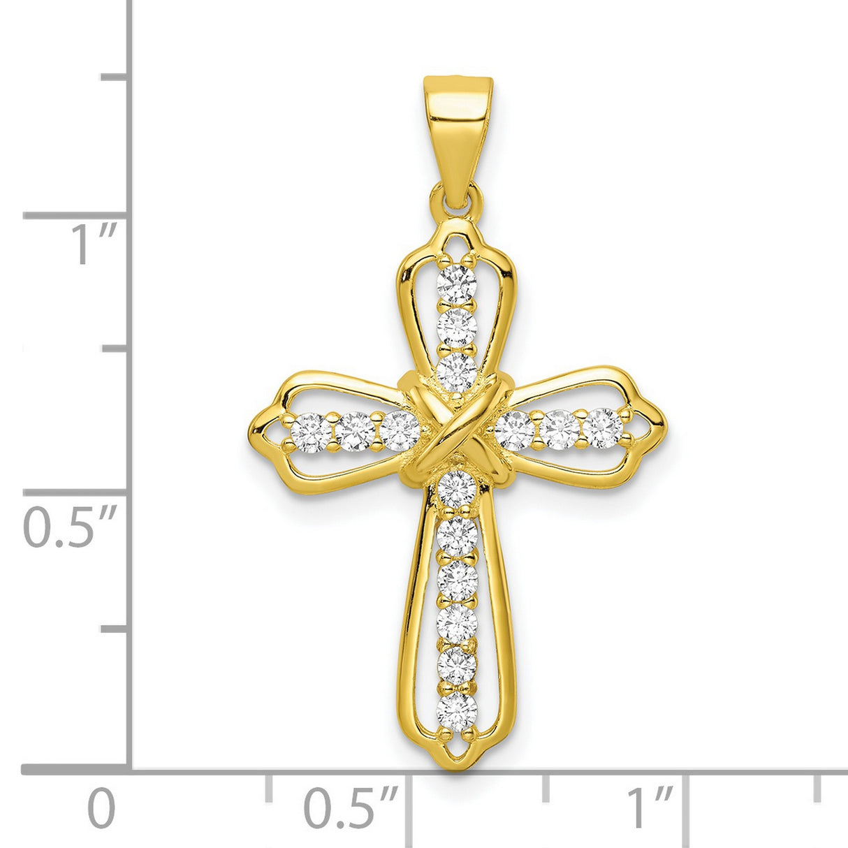 Sterling Silver Cross Pendant with Cubic Zirconia, Polished Gold Tone, Spiritual Style