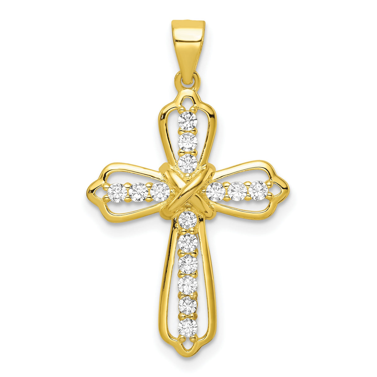 Sterling Silver Cross Pendant with Cubic Zirconia, Polished Gold Tone, Spiritual Style