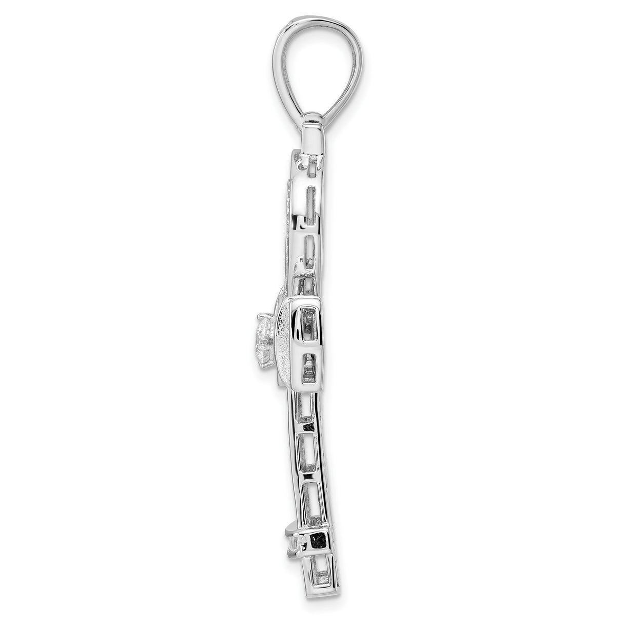 Sterling Silver Ankh Cross Pendant with Cubic Zirconia, Micro Pave Bail, Spiritual Design
