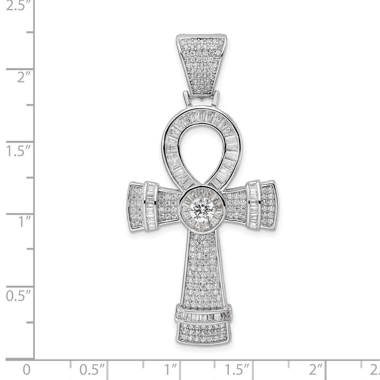 Sterling Silver Ankh Cross Pendant with Cubic Zirconia, Micro Pave Bail, Spiritual Design