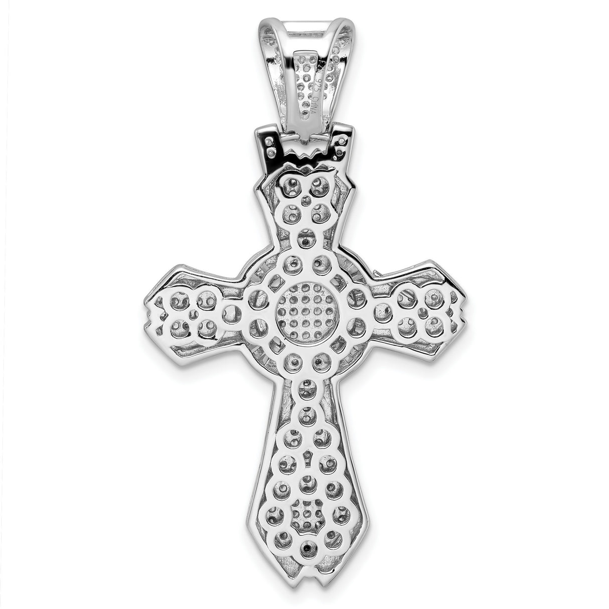Sterling Silver Cross Pendant with Cubic Zirconia, Beveled Halo Design, Modern Religious Jewelry