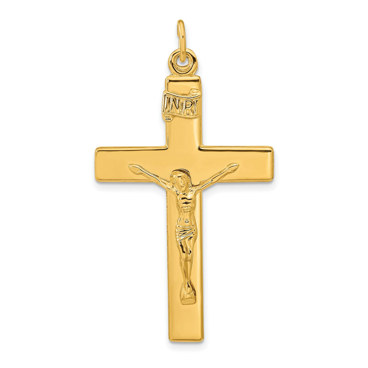 Sterling Silver Crucifix Pendant with Raised Jesus Figure and Gold Plated INRI Detail