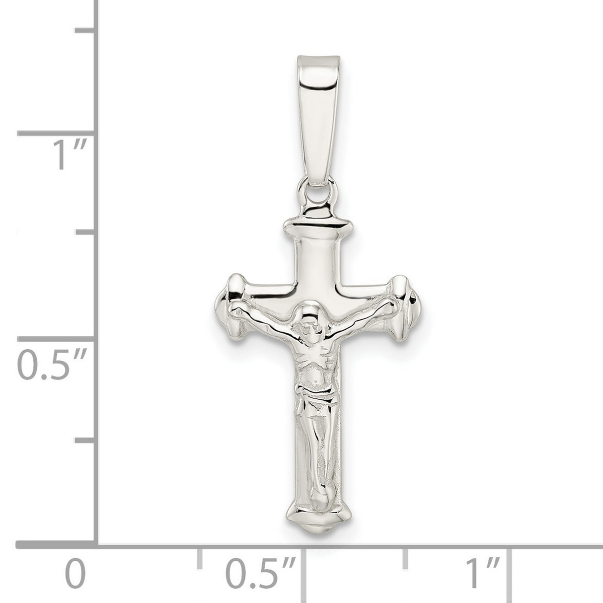 Sterling Silver Crucifix Cross Pendant with Realistic Jesus Figure and Rounded Tips for Men and Women