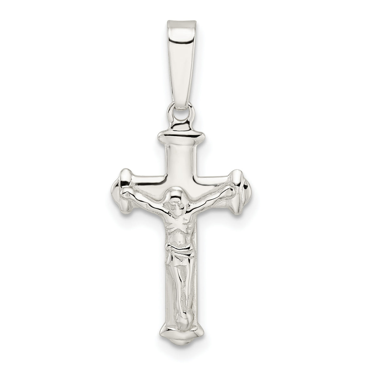 Sterling Silver Crucifix Cross Pendant with Realistic Jesus Figure and Rounded Tips for Men and Women
