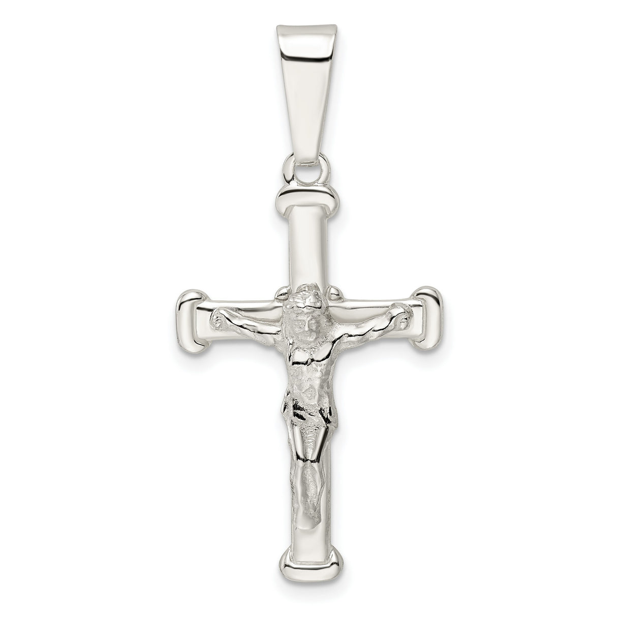 Sterling Silver Crucifix Pendant with Dimensional Cross and Jesus Figure Symbolizing Faith