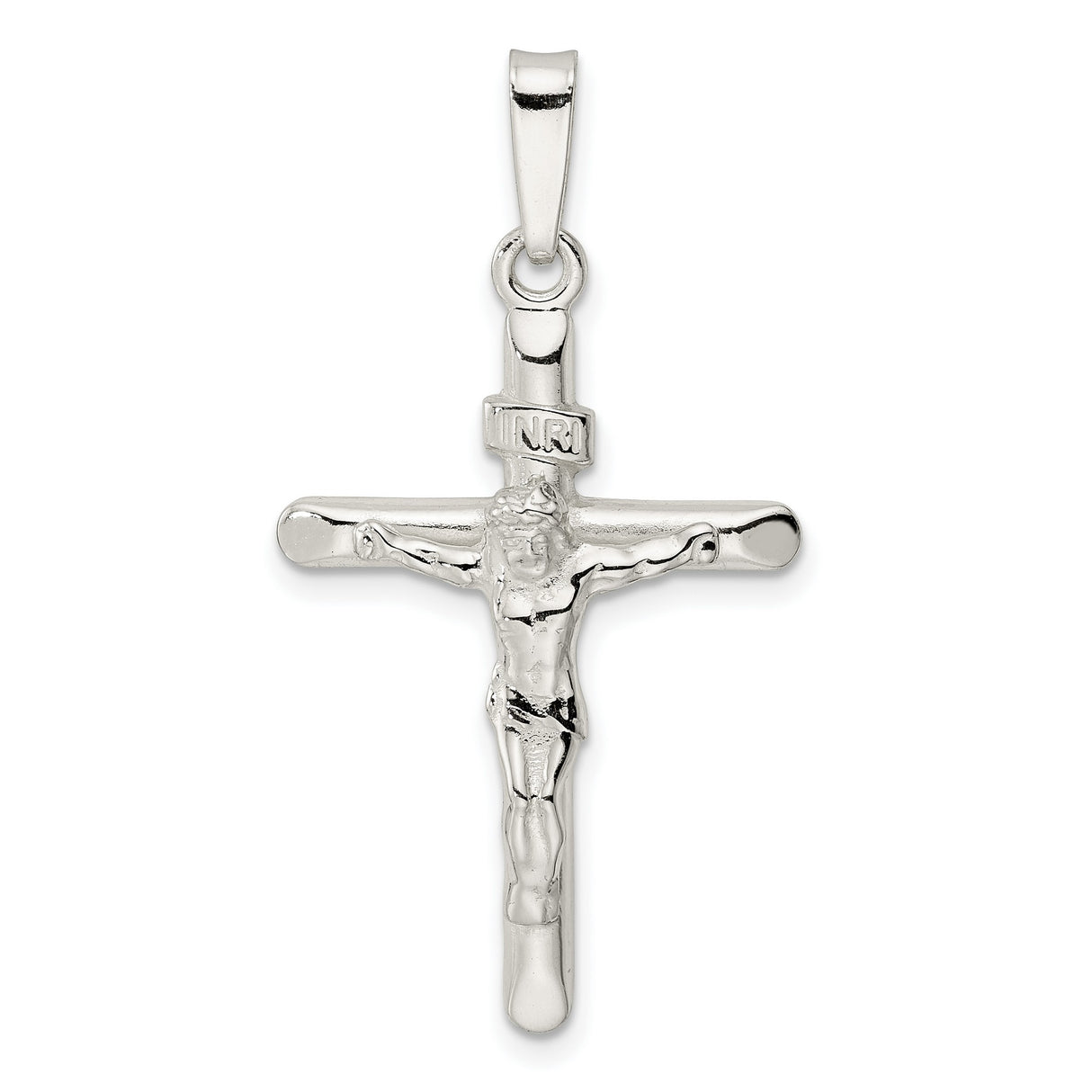 Sterling Silver Crucifix Cross Pendant with Jesus Design, Latin Cross Christian Charm