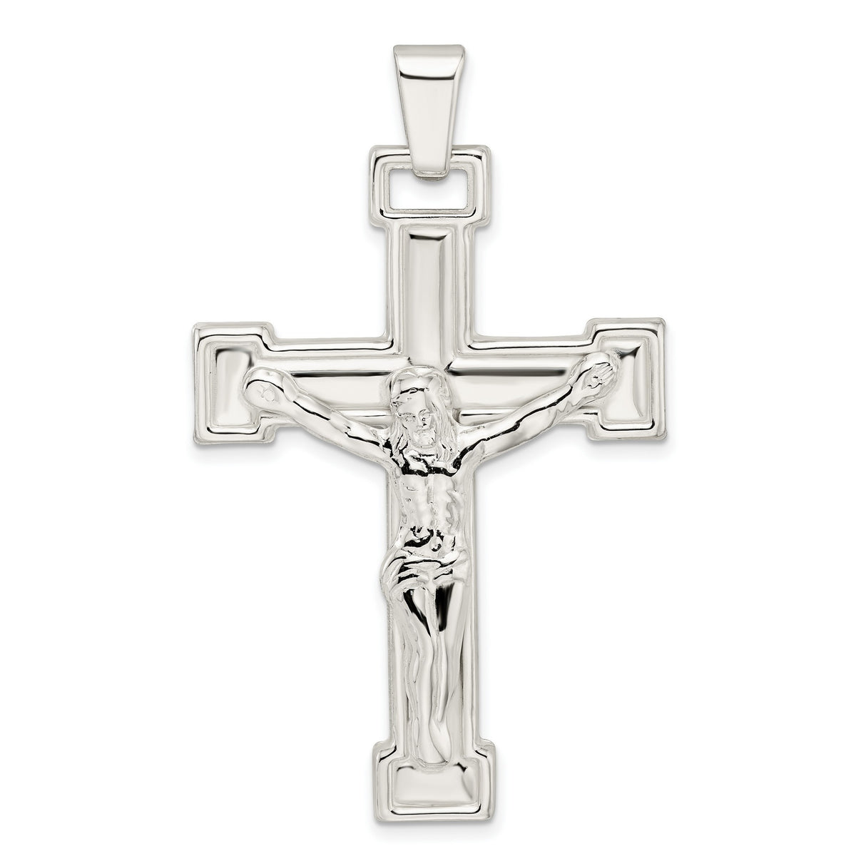 Sterling Silver Crucifix Pendant with Detailed Jesus Figure, Catholic Religious Jewelry