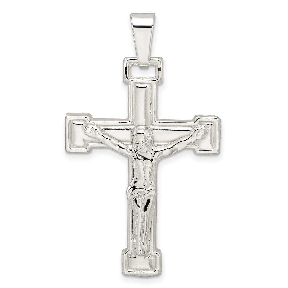Sterling Silver Crucifix Pendant with Mirror Finish, Religious Cross Design for Men and Women