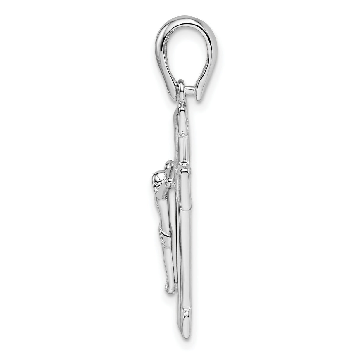 Sterling Silver Crucifix Cross Pendant with Reflective Finish and Beveled Edges