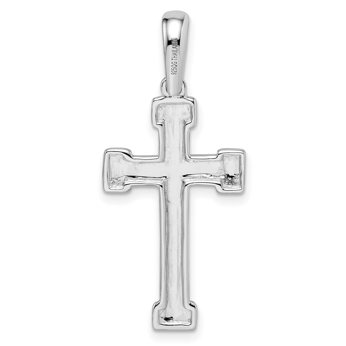Sterling Silver Crucifix Cross Pendant with Reflective Finish and Beveled Edges