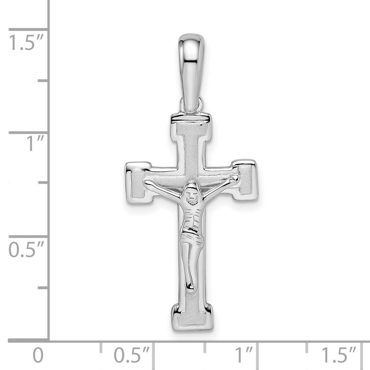 Sterling Silver Crucifix Cross Pendant with Reflective Finish and Beveled Edges