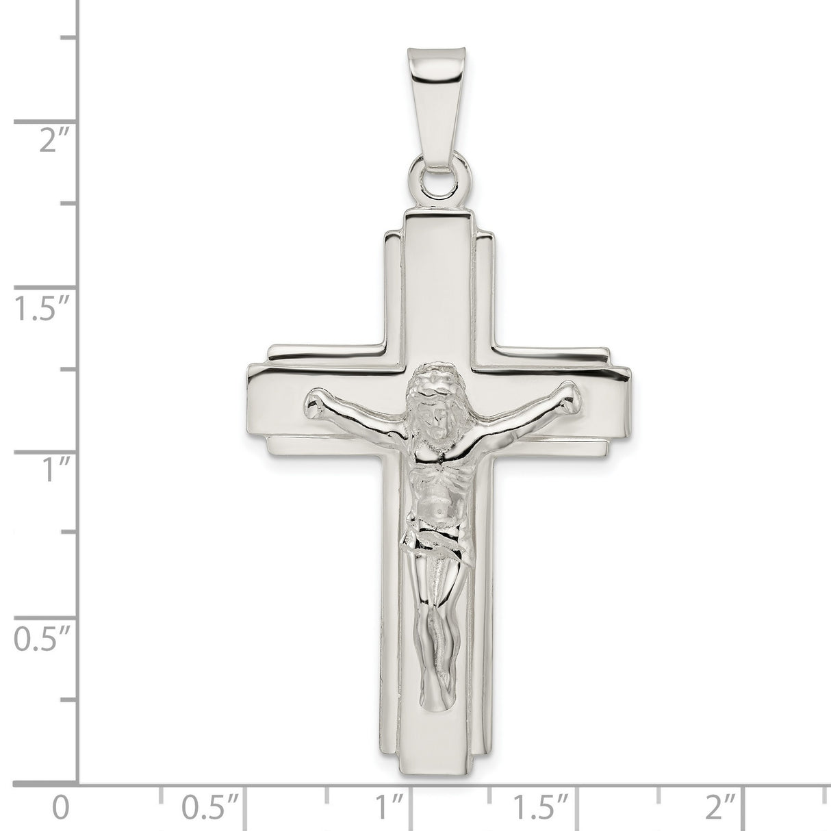 Sterling Silver Crucifix Pendant with High Relief Jesus Figure and Polished Cross Design