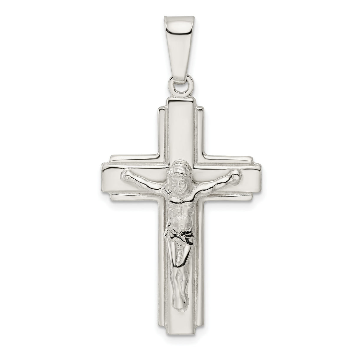 Sterling Silver Crucifix Cross Pendant with Jesus Figure, Christian Symbolic Design
