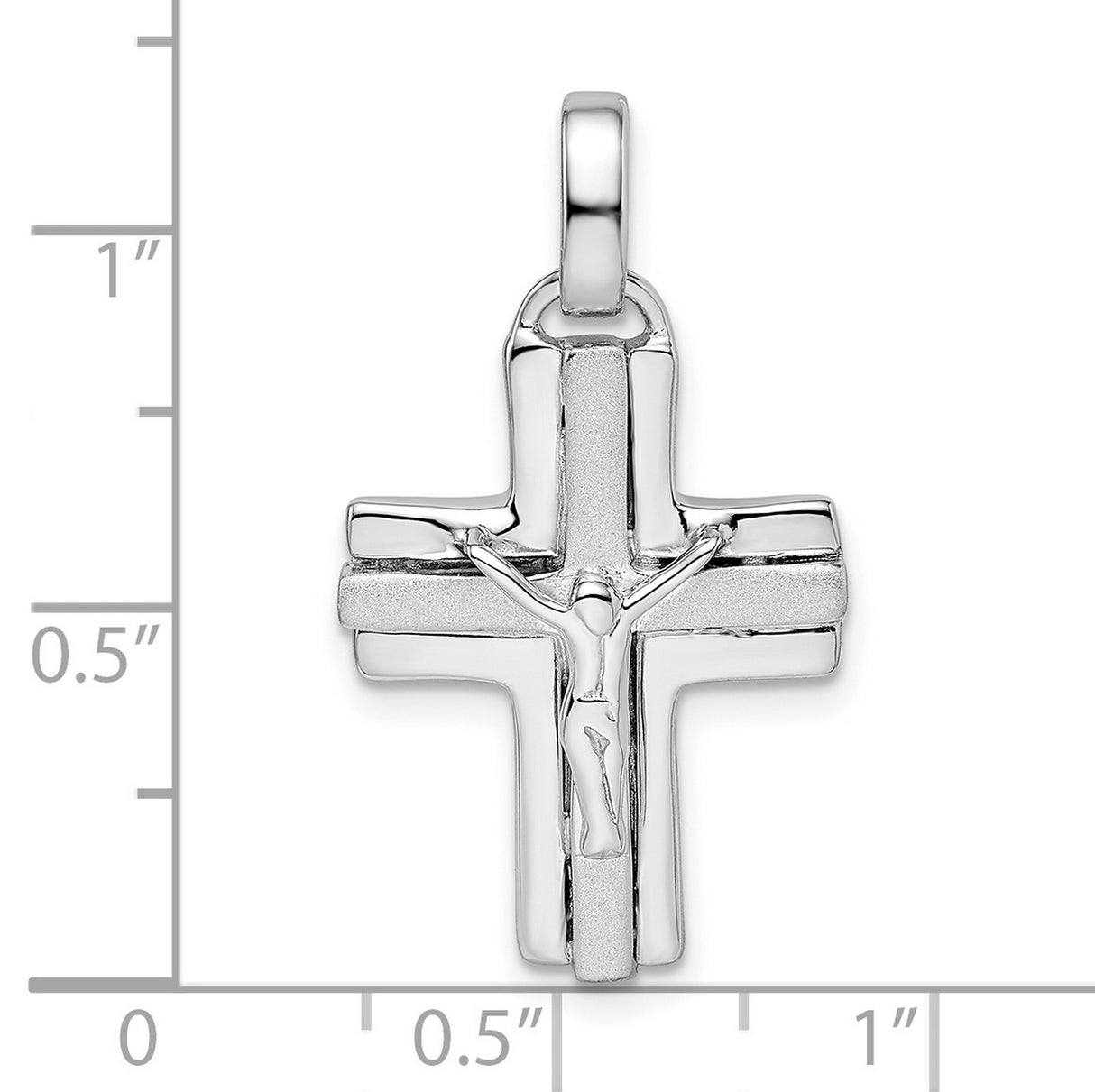 Sterling Silver Crucifix Cross Pendant with Polished and Satin Finish, Jesus Figure Design