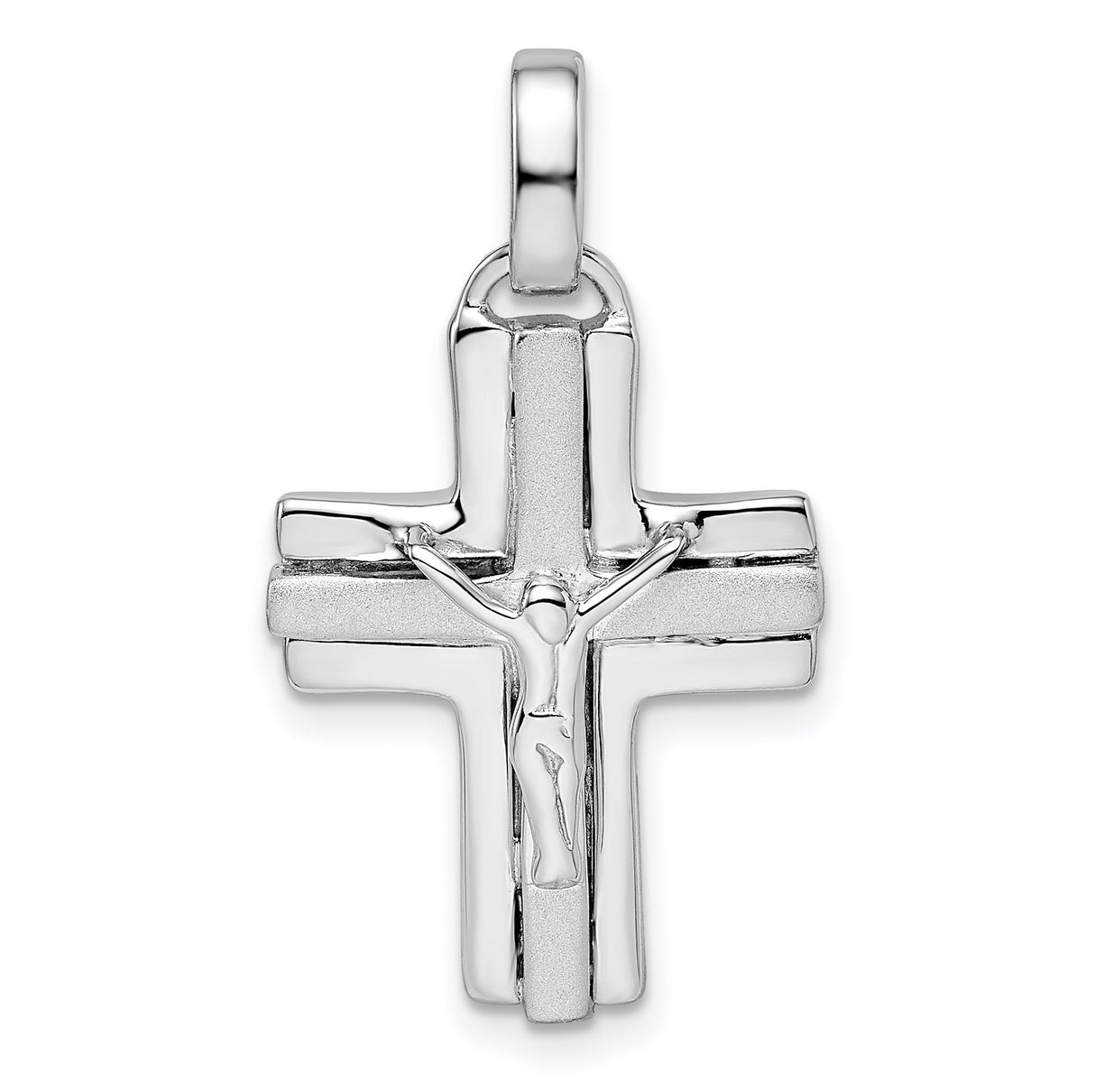 Sterling Silver Crucifix Cross Pendant with Polished and Satin Finish, Jesus Figure Design