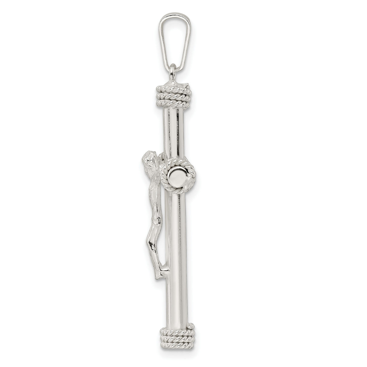 Sterling Silver Crucifix Pendant with Rope Detailing and Textured Ends for Men and Women