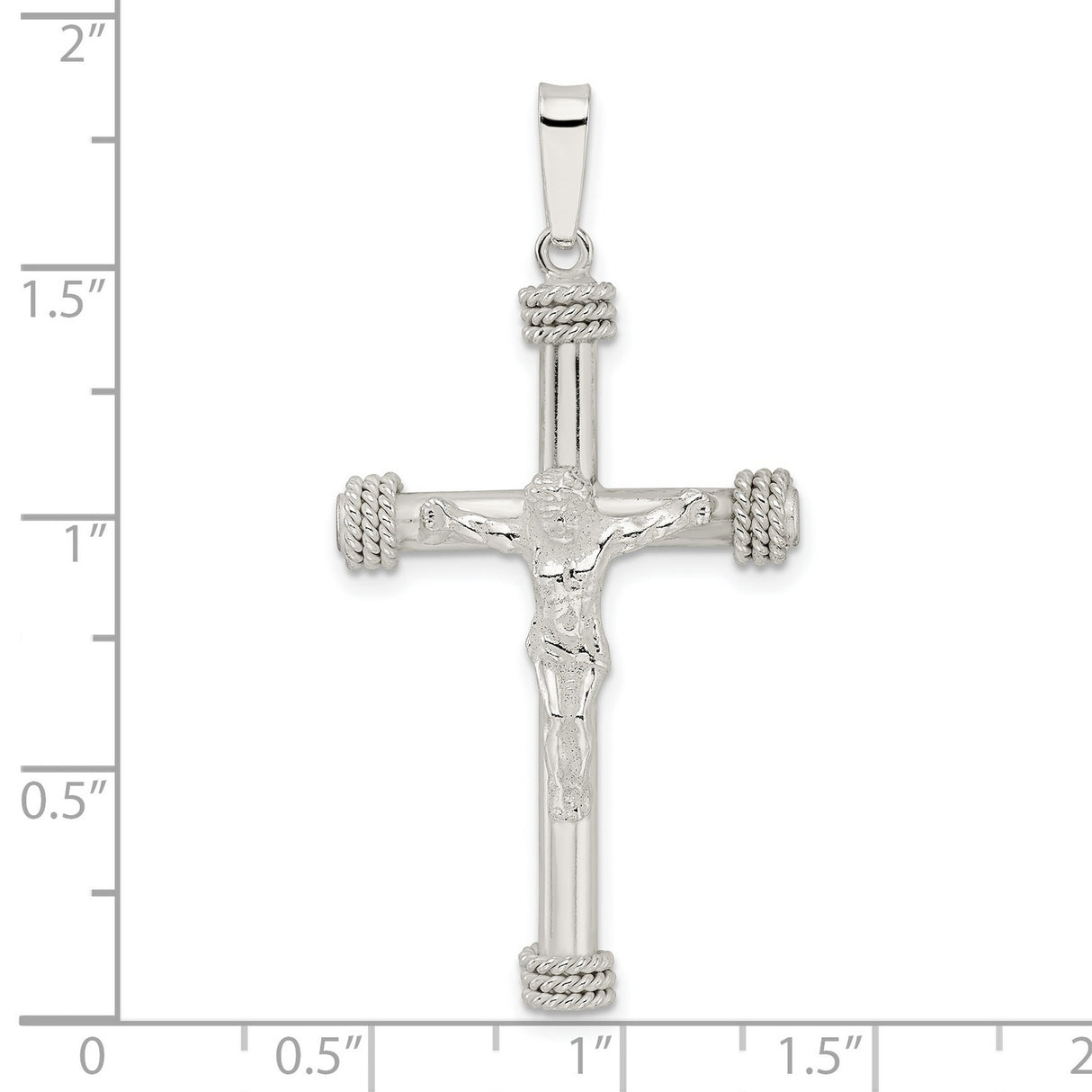 Sterling Silver Crucifix Pendant with Rope Detailing and Textured Ends for Men and Women