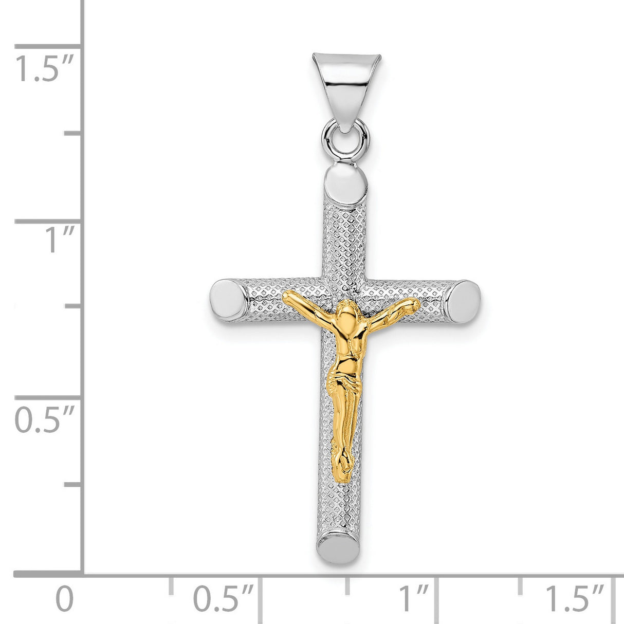 Sterling Silver Crucifix Cross Pendant, Polished and Textured Religious Charm for Men and Women