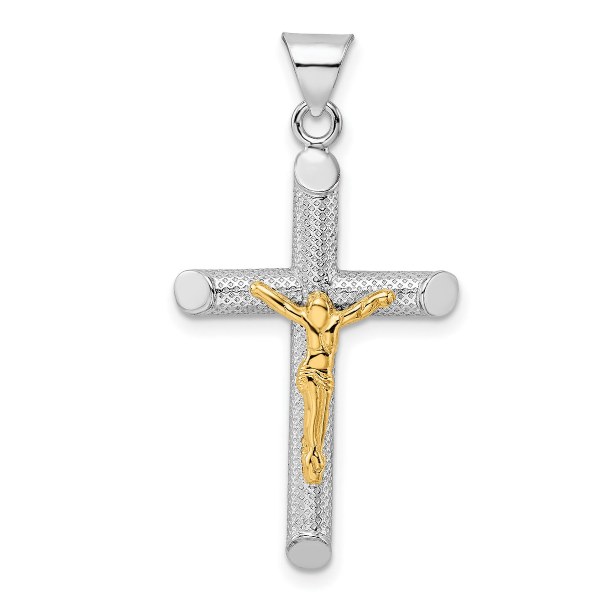 Sterling Silver Crucifix Cross Pendant, Polished and Textured Religious Charm for Men and Women