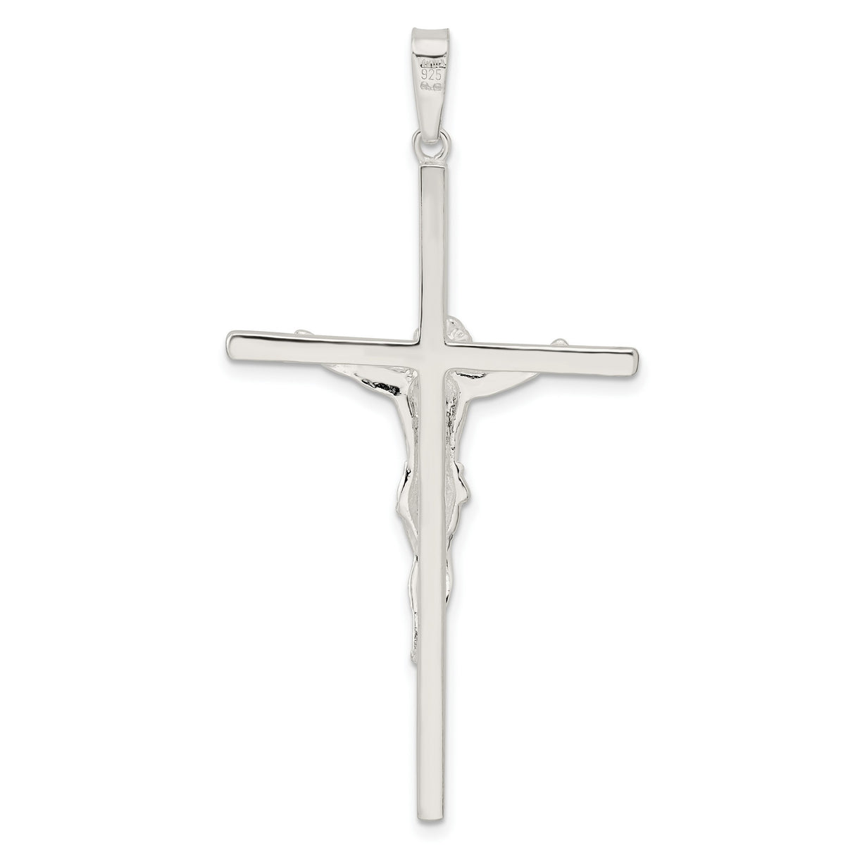 Sterling Silver Crucifix Pendant with Jesus, Polished Religious Cross Charm for Men and Women