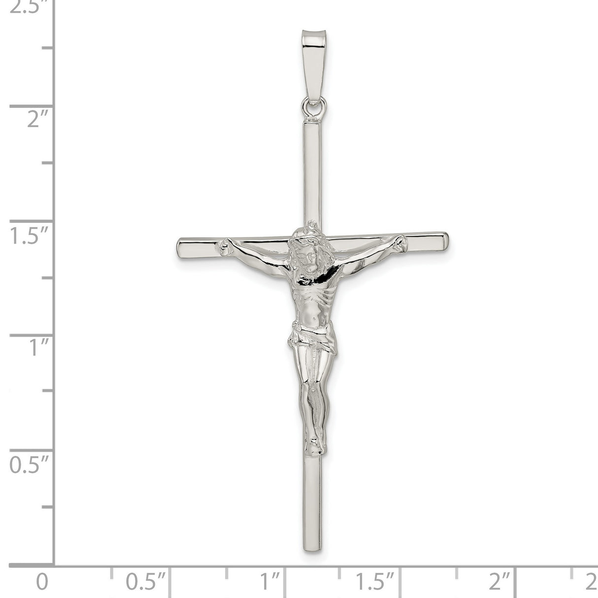 Sterling Silver Crucifix Pendant with Jesus, Polished Religious Cross Charm for Men and Women