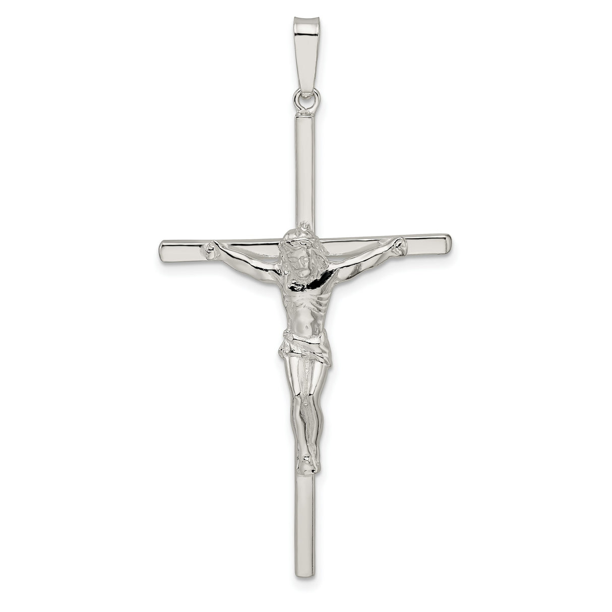 Sterling Silver Crucifix Pendant with Jesus, Polished Religious Cross Charm for Men and Women