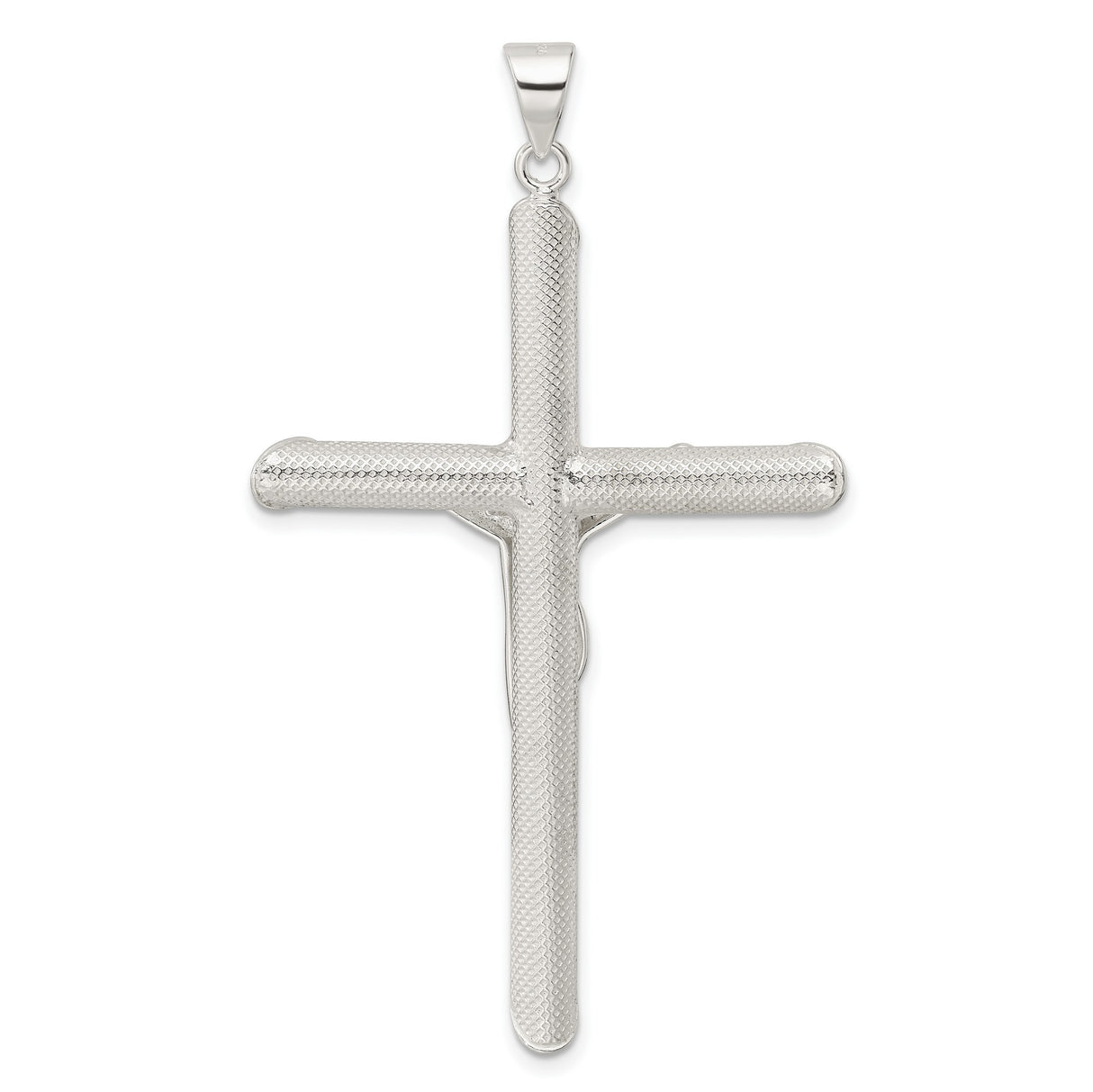 Sterling Silver Crucifix Cross Pendant with Detailed Jesus Design and Textured Finish