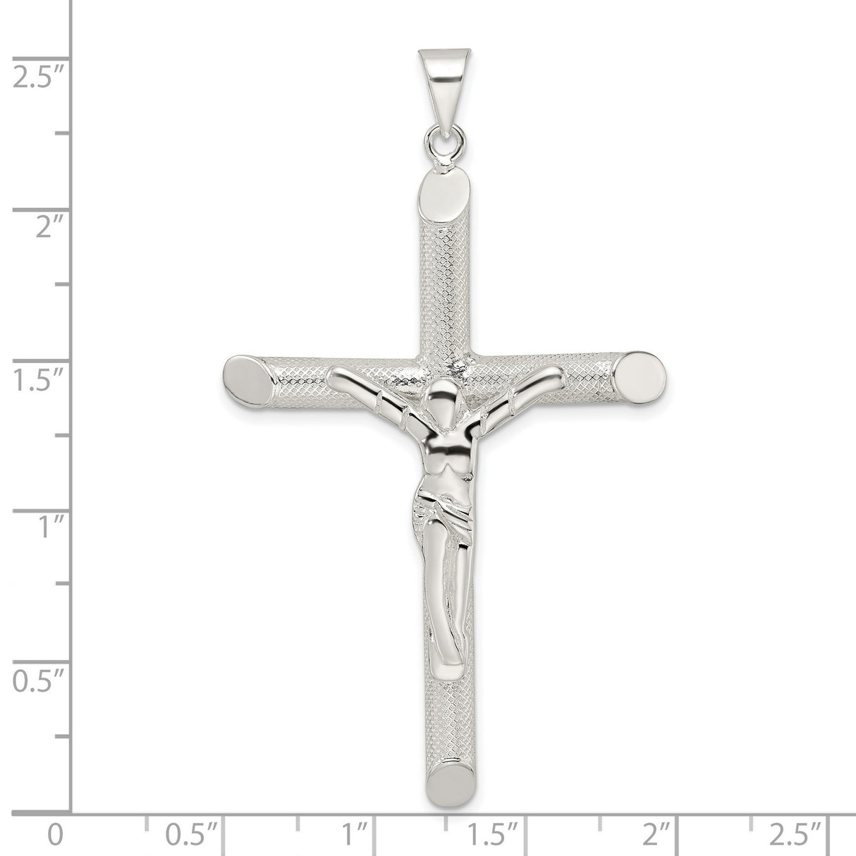 Sterling Silver Crucifix Cross Pendant with Detailed Jesus Design and Textured Finish