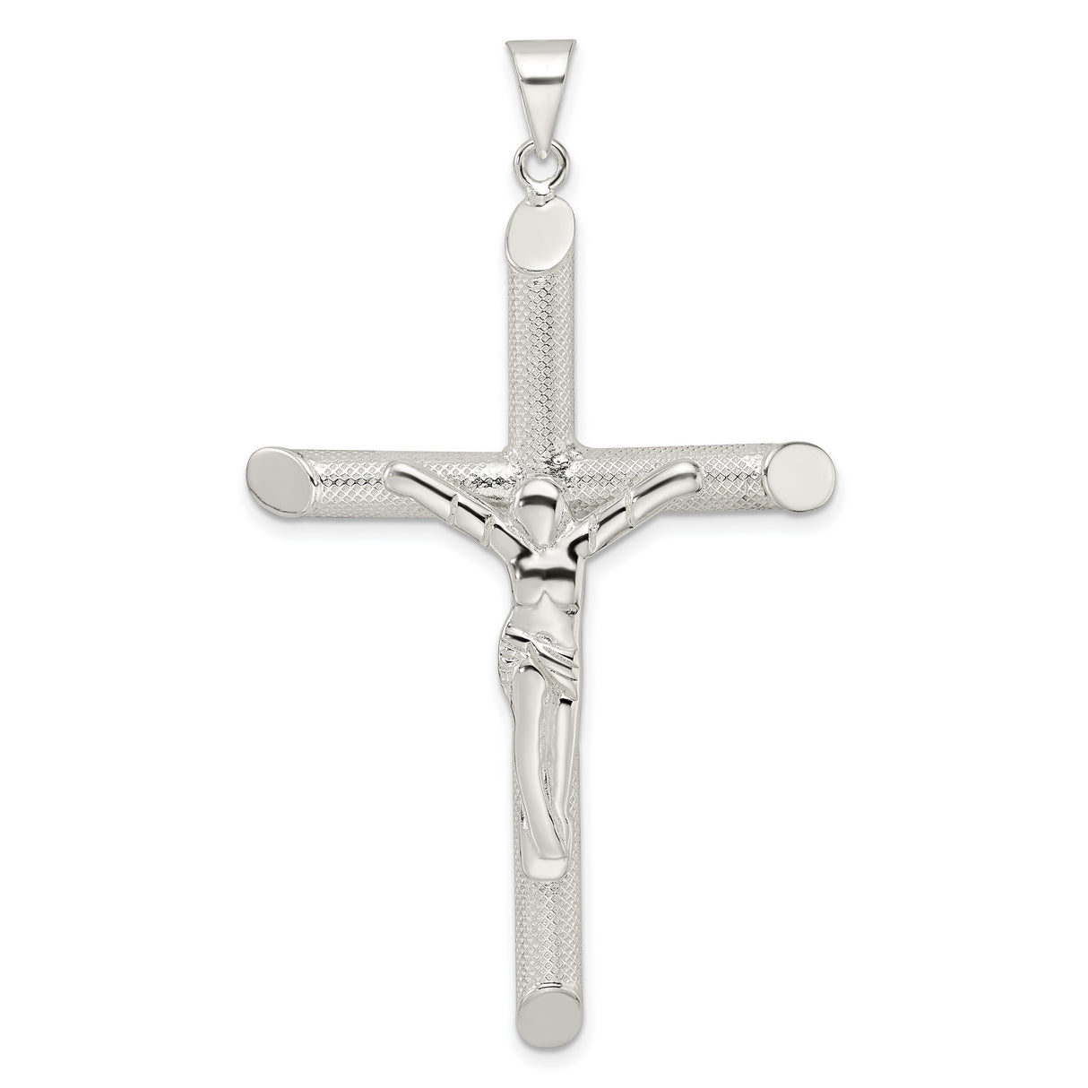 Sterling Silver Crucifix Cross Pendant with Detailed Jesus Design and Textured Finish