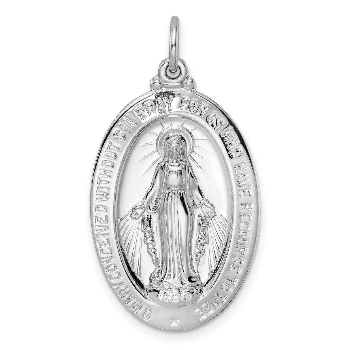 Sterling Silver Miraculous Medal Pendant with Virgin Mary, Catholic Religious Jewelry