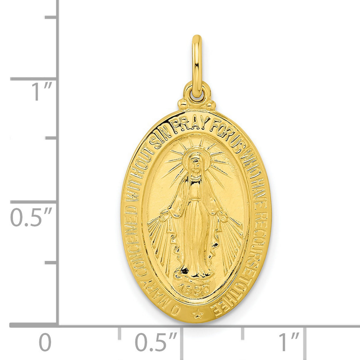 Polished Solid Miraculous Medal Charm Pendant in Real 925 Sterling SIlver