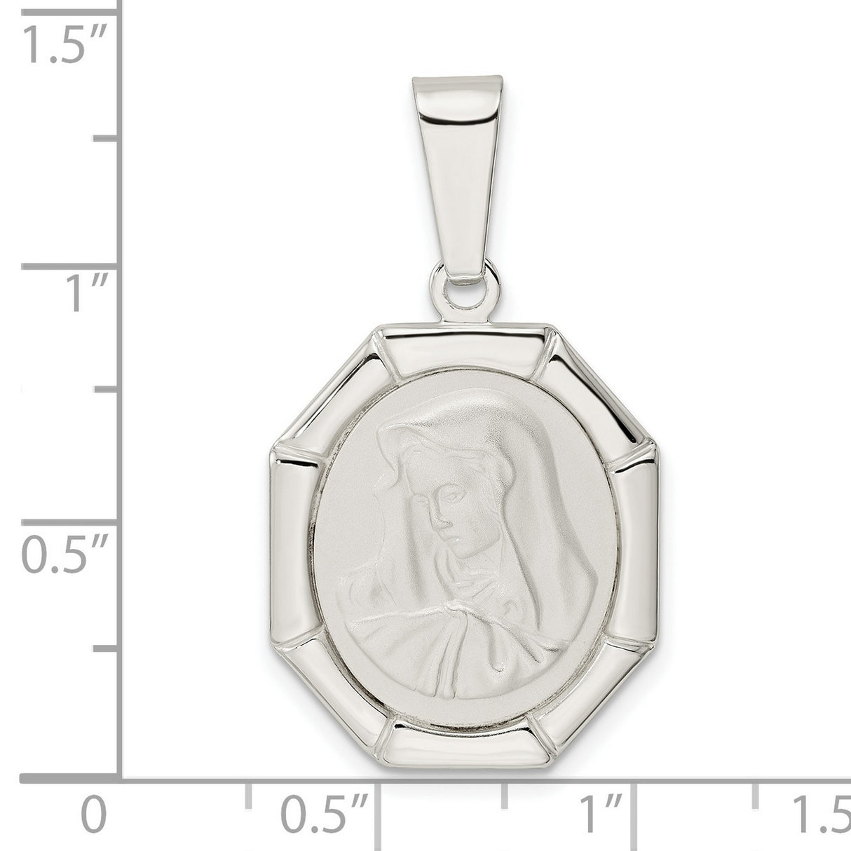Sterling Silver Virgin Mary Pendant, Catholic Religious Medal with Prayer Detail