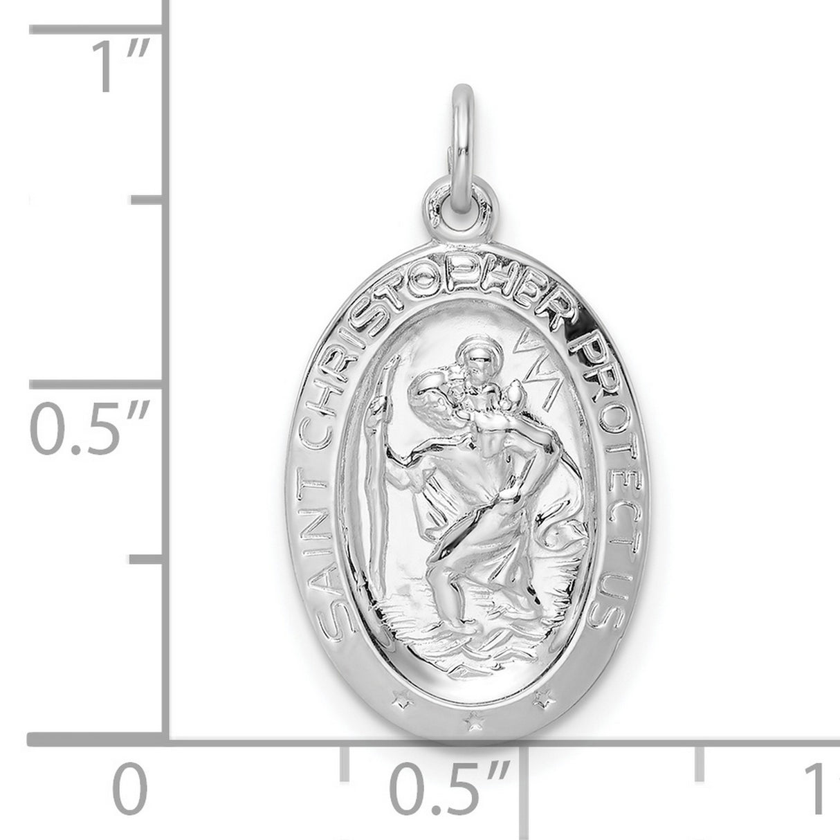 Sterling Silver Saint Christopher Oval Pendant with Raised Relief Religious Medal