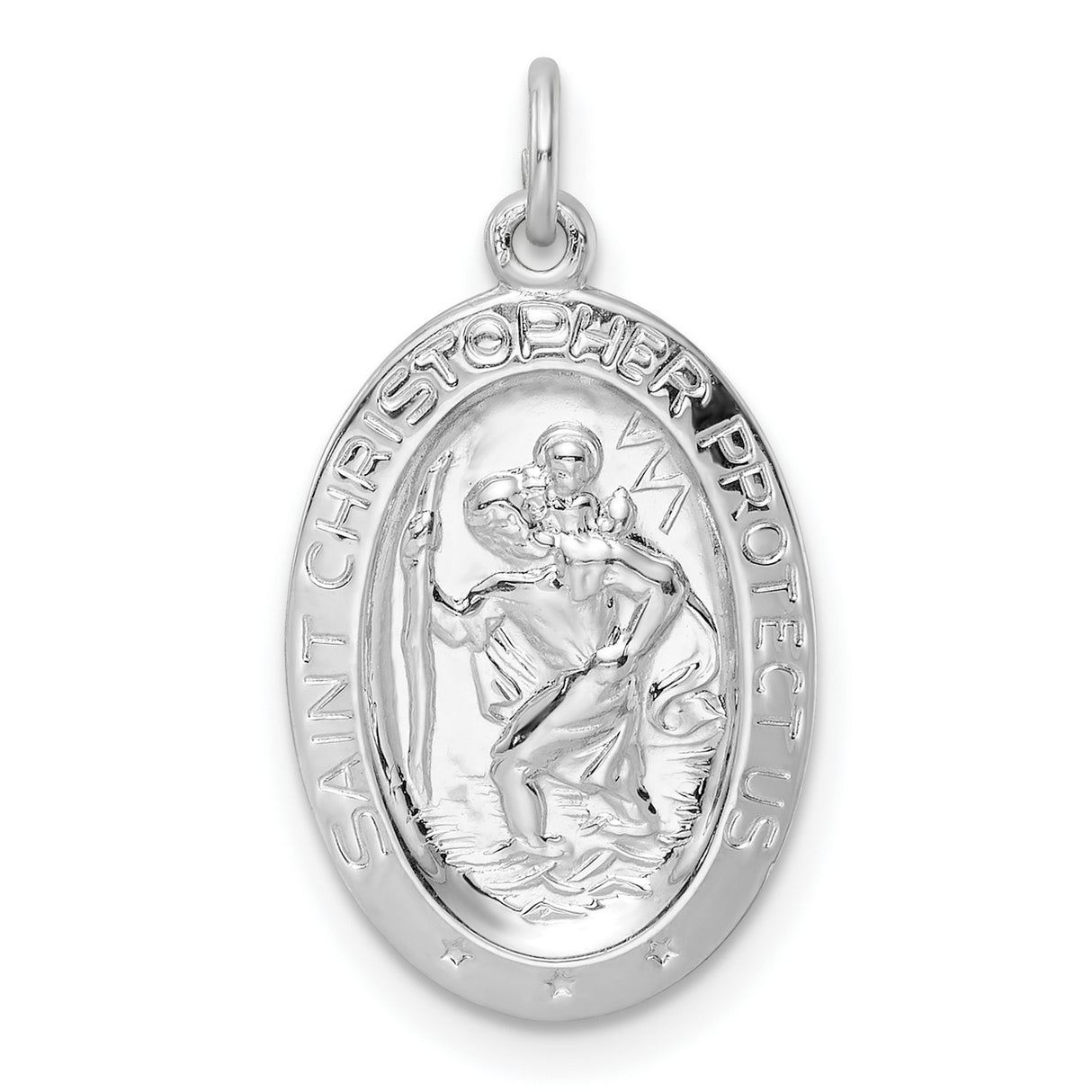 Sterling Silver Saint Christopher Oval Pendant with Raised Relief Religious Medal