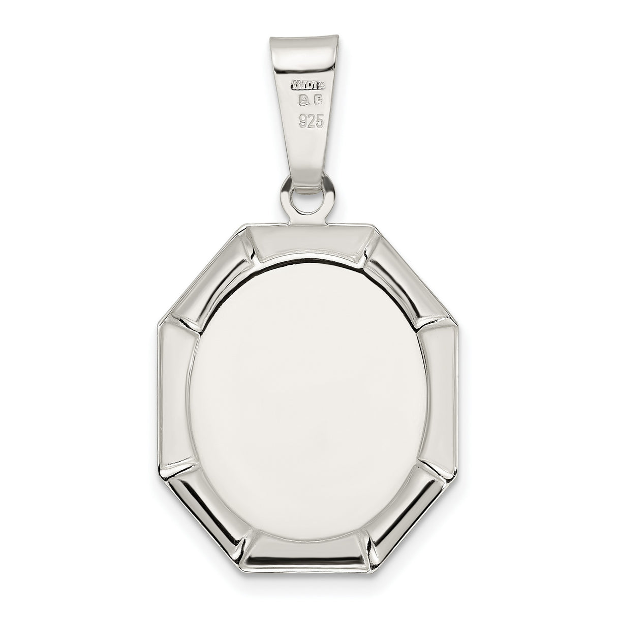 Sterling Silver Angel Pendant with Raised Cherub Design in Octagonal Frame